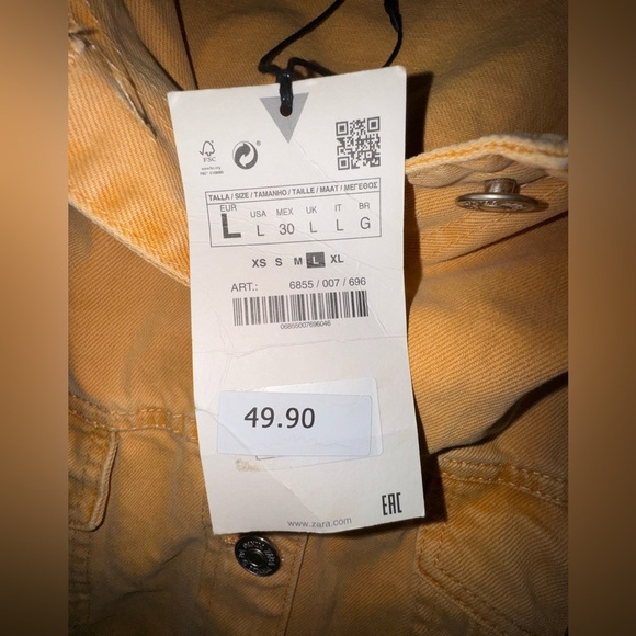 ZARA Cropped Jean Jacket – Dark Mustard / Burnt Yellow – Size L - Picture 9 of 13